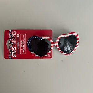 Red, white, and blue heart shaped glasses!! Never worn still has tags on!